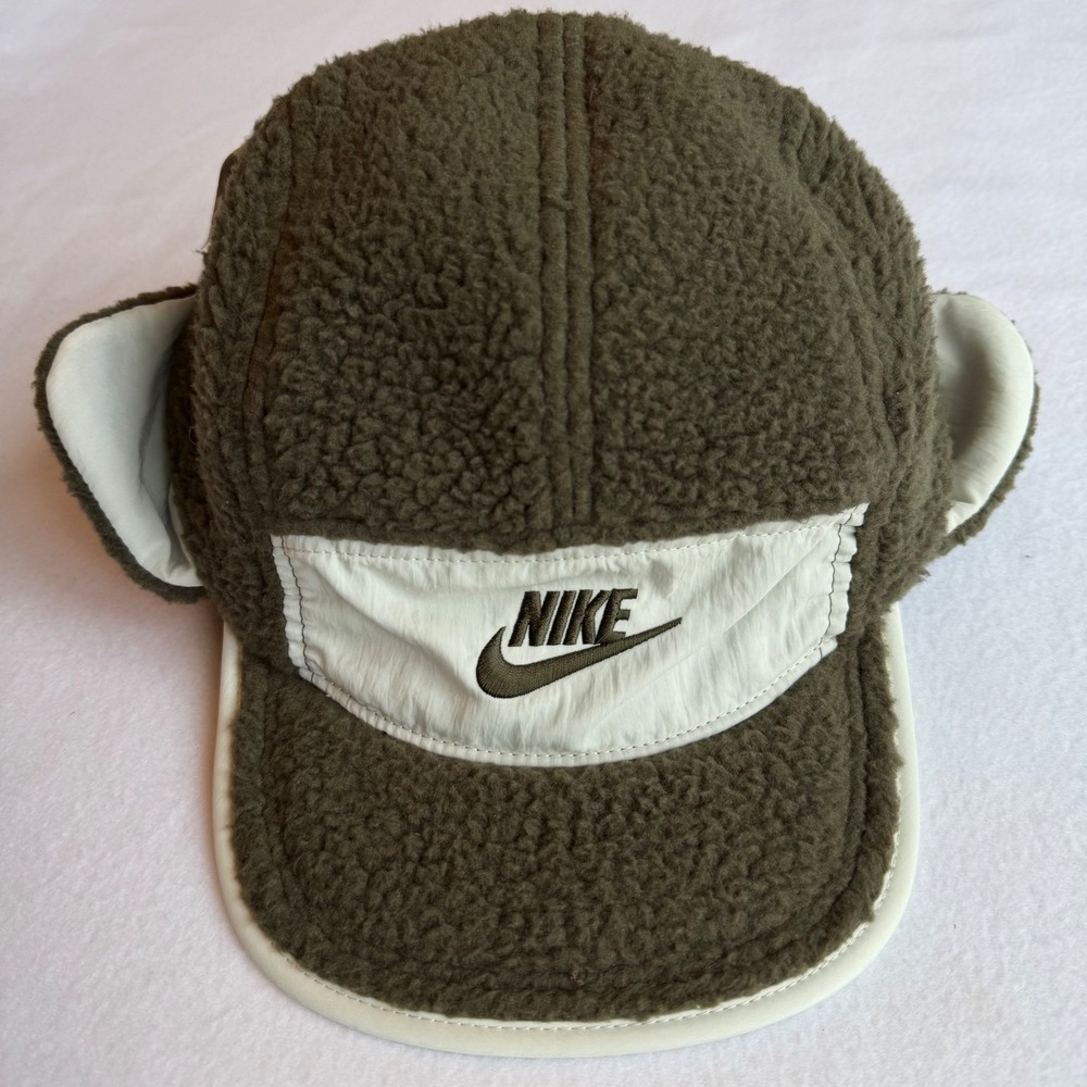 Nike Brown Sherpa Earflap Cap with White Logo Trim